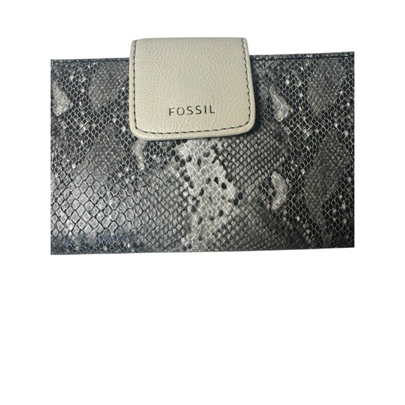 Fossil Madison Wallet Gray Leather Python Snake Clutch Organizer Fast Shipping - Picture 3 of 16